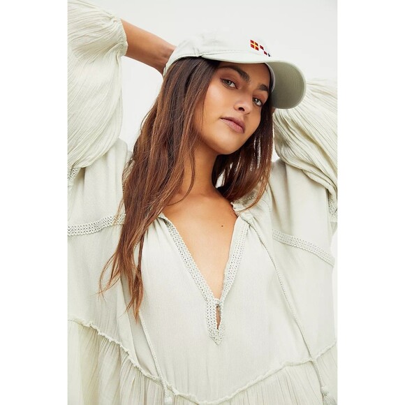 Free People In The Moment Midi Dress Long Sleeve Flowy Crochet Ruffle S 286029 - Picture 3 of 8